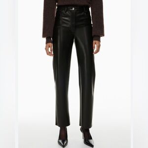 Aritzia Wilfred Melina Black Vegan Leather High Rise Straight Taper Leg Pants 4